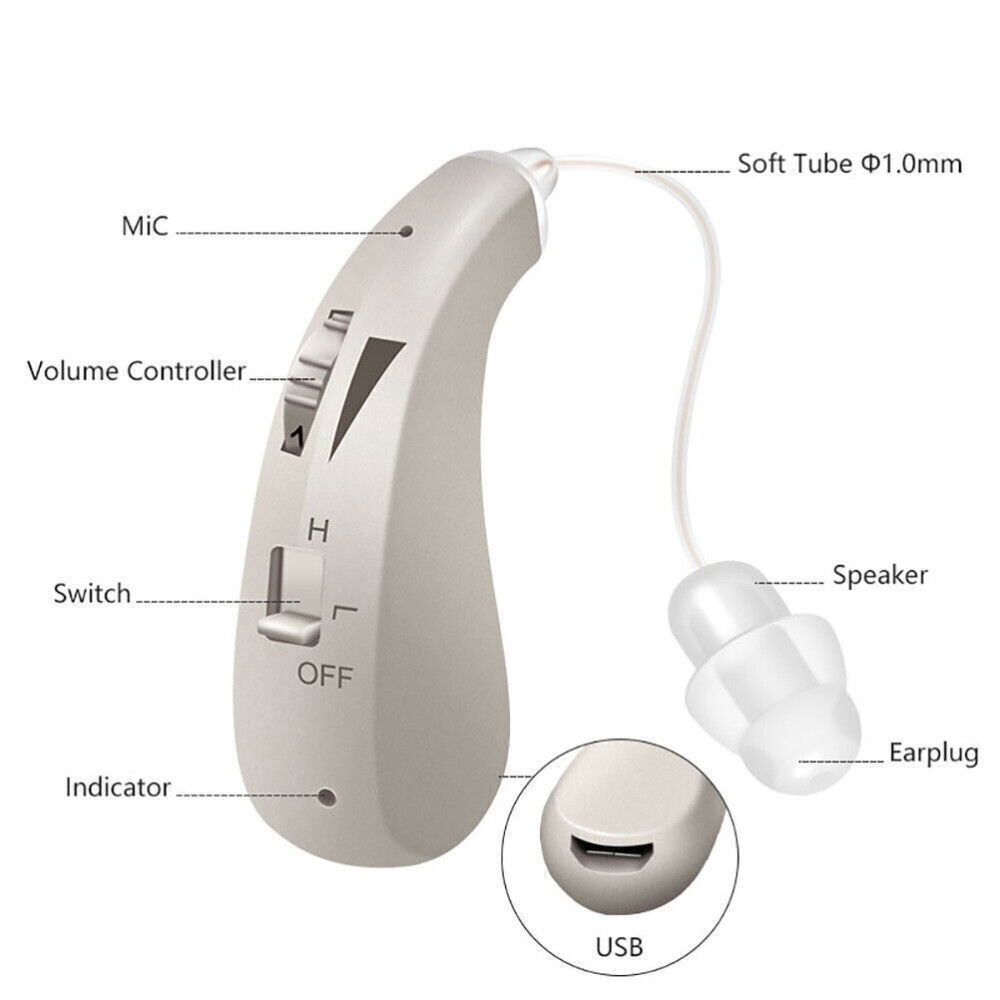 Digital Rechargeable Hearing Aid Adjustable Sound Voice Amplifier Behind Ear