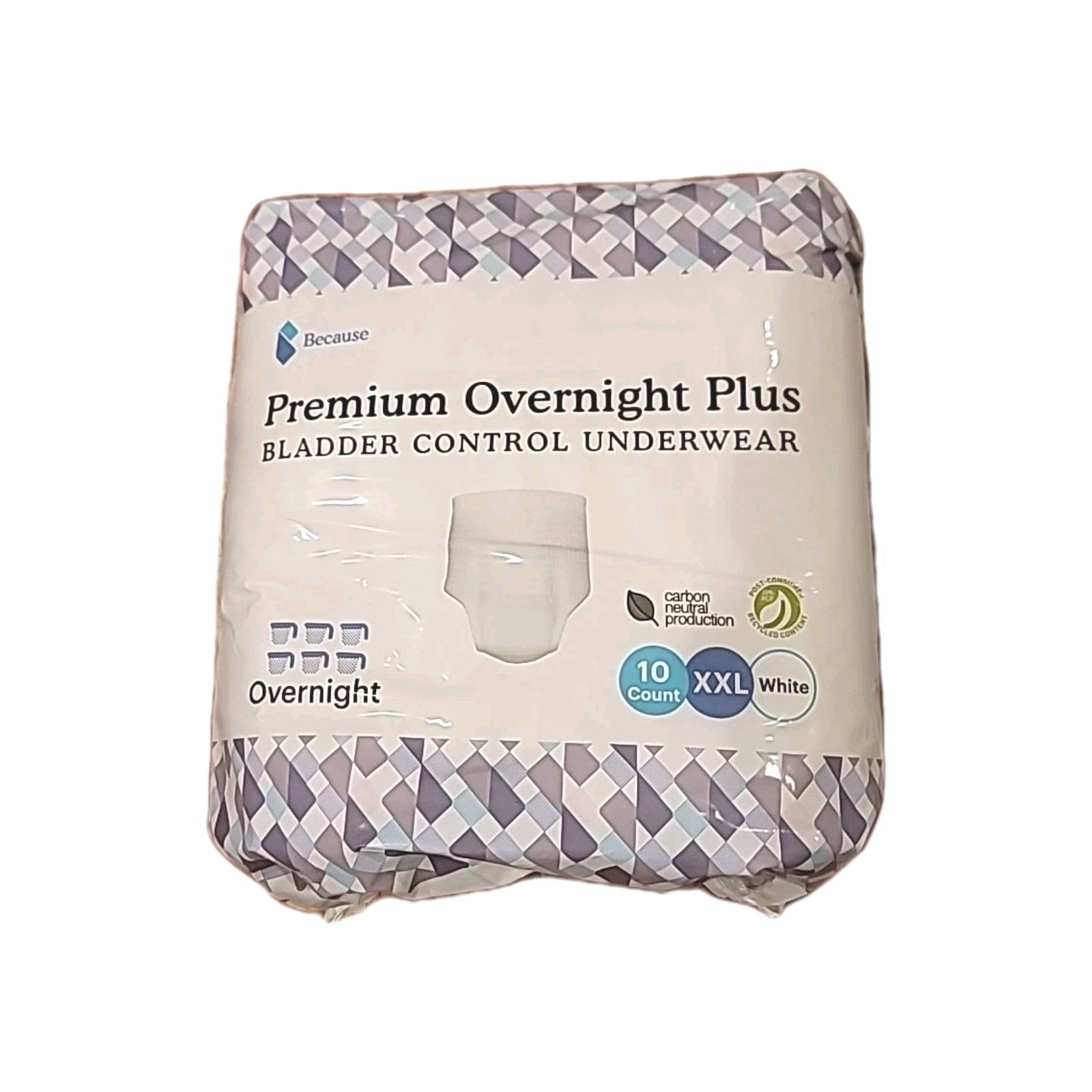 Because Premium Overnight Plus Bladder Control Underwear XXL 10 Pack Adult New