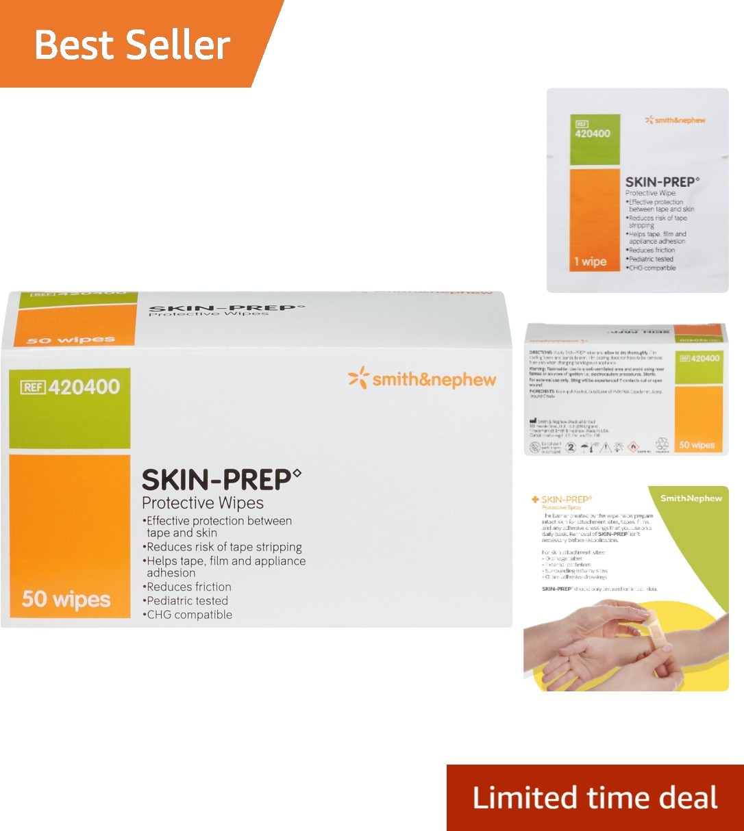 Gentle Skin-Prep Wipes by Smith & Nephew – Ideal for Sensitive Areas – 50 Pack