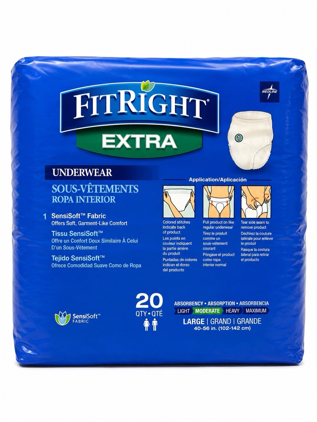 Medline FitRight Extra Protective Underwear Large L 20 Ct Lot of 4 REF MSC13505A