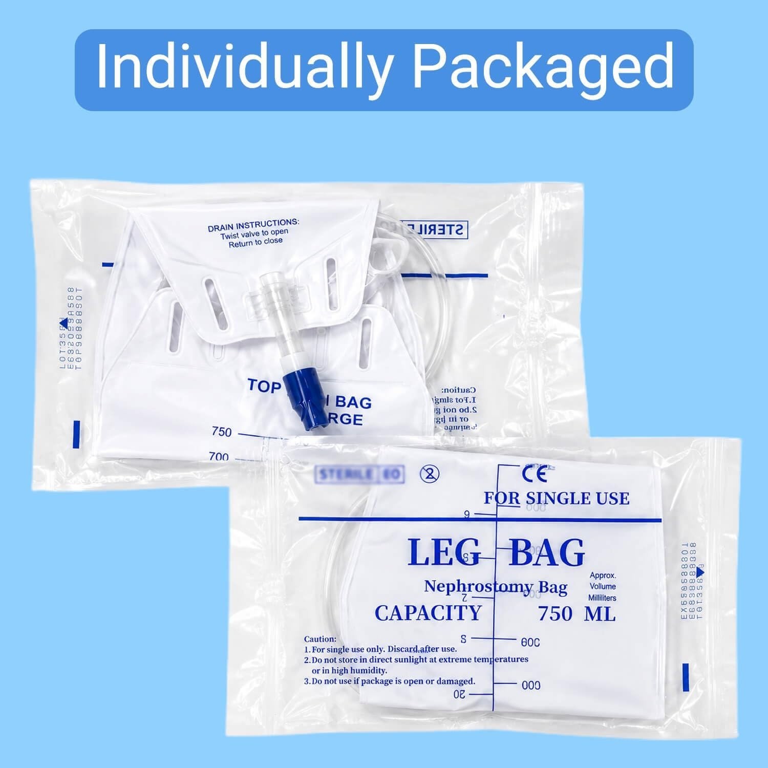 750ml Nephrostomy Drainage Bags 3 Pack 24″ Silicone Tubing Twist Drain Valve