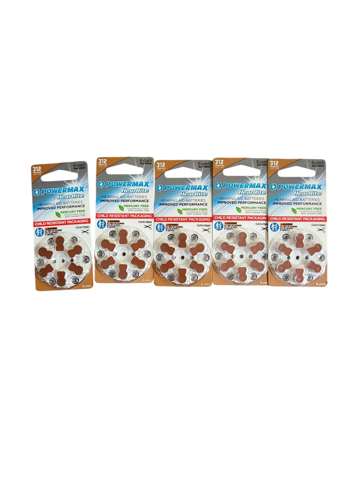 5 of POWERMAX HearRite 312 1.45v Brown Tab Hearing Aid Batteries Exp. 04/29