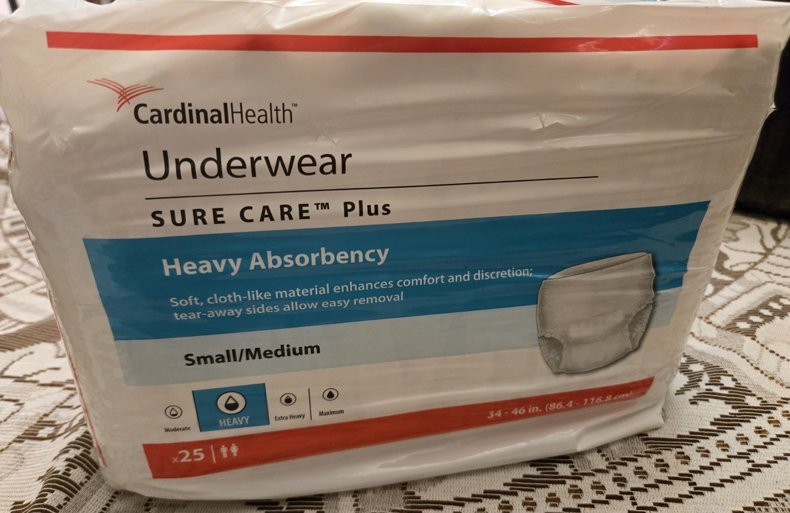 Cardinal Health Underwear S/M Sure Care Plus Heavy Absorbency 2 Packs = 46 Count