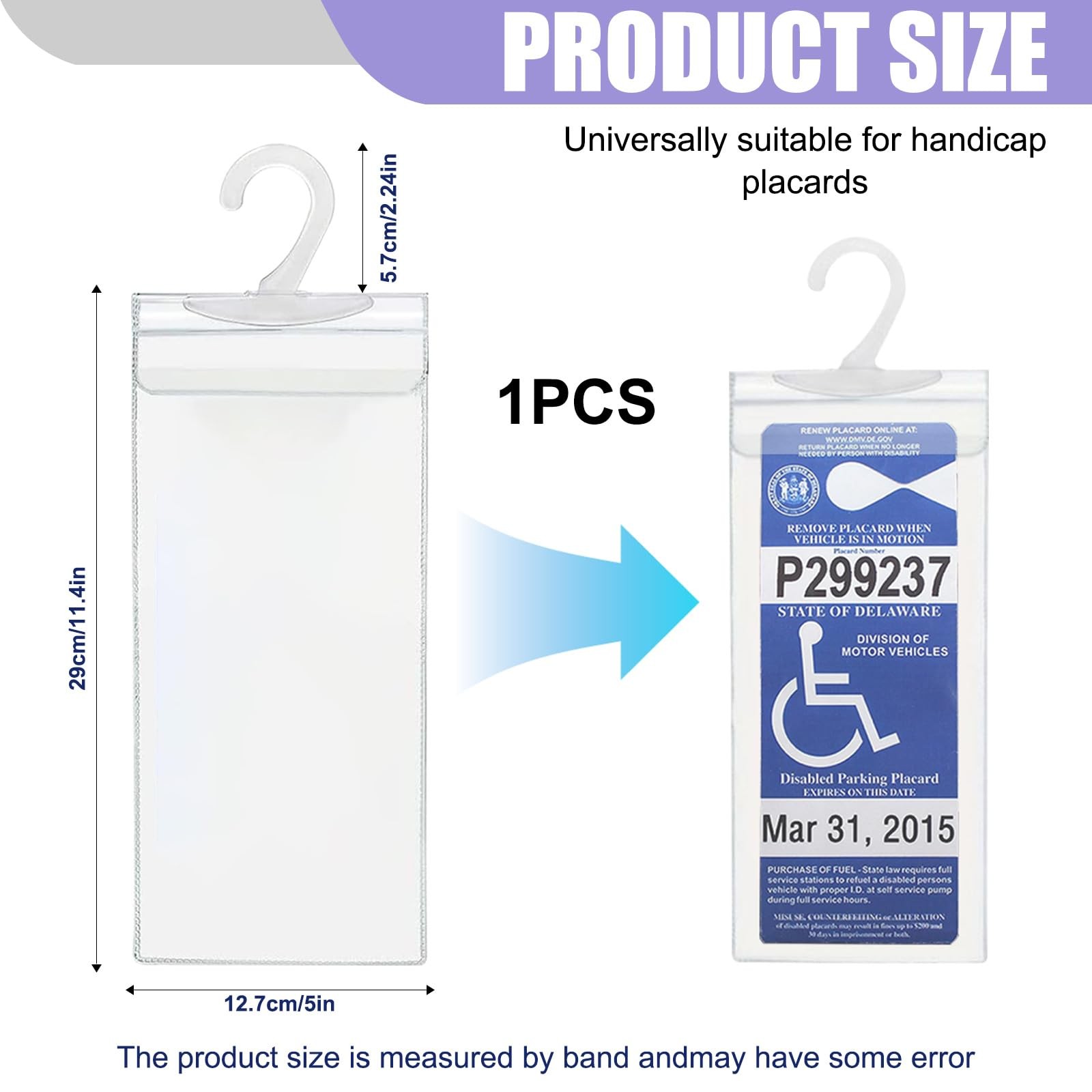 Handicap Placard Holder Transparent PVC Parking Permit Protective Cover with Han
