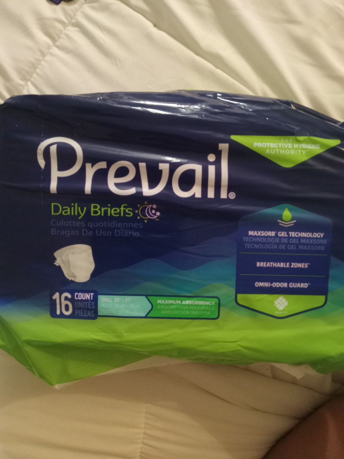 Prevail Daily Briefs Incontinence Pants Max Absorbency Small 16Ct Blue/Green