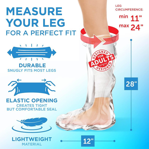 100% Waterproof Cast Covers for Shower Leg – 2pk – Half – 28″, Clear