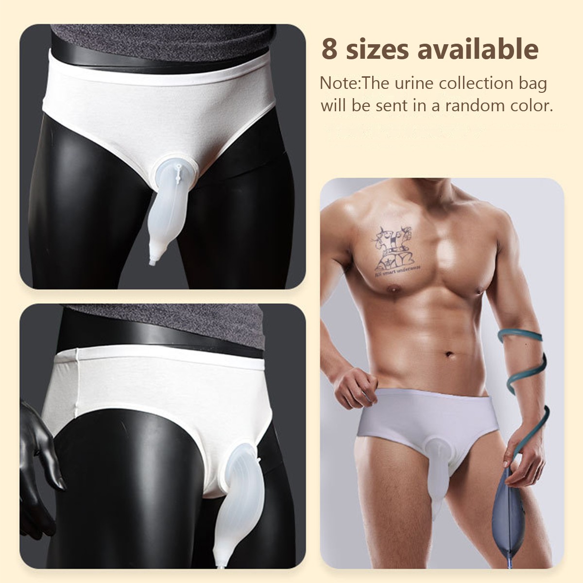Wearable Urine Collector for Men with Silicone Urine Cup Cotton Briefs, 2* 800ml