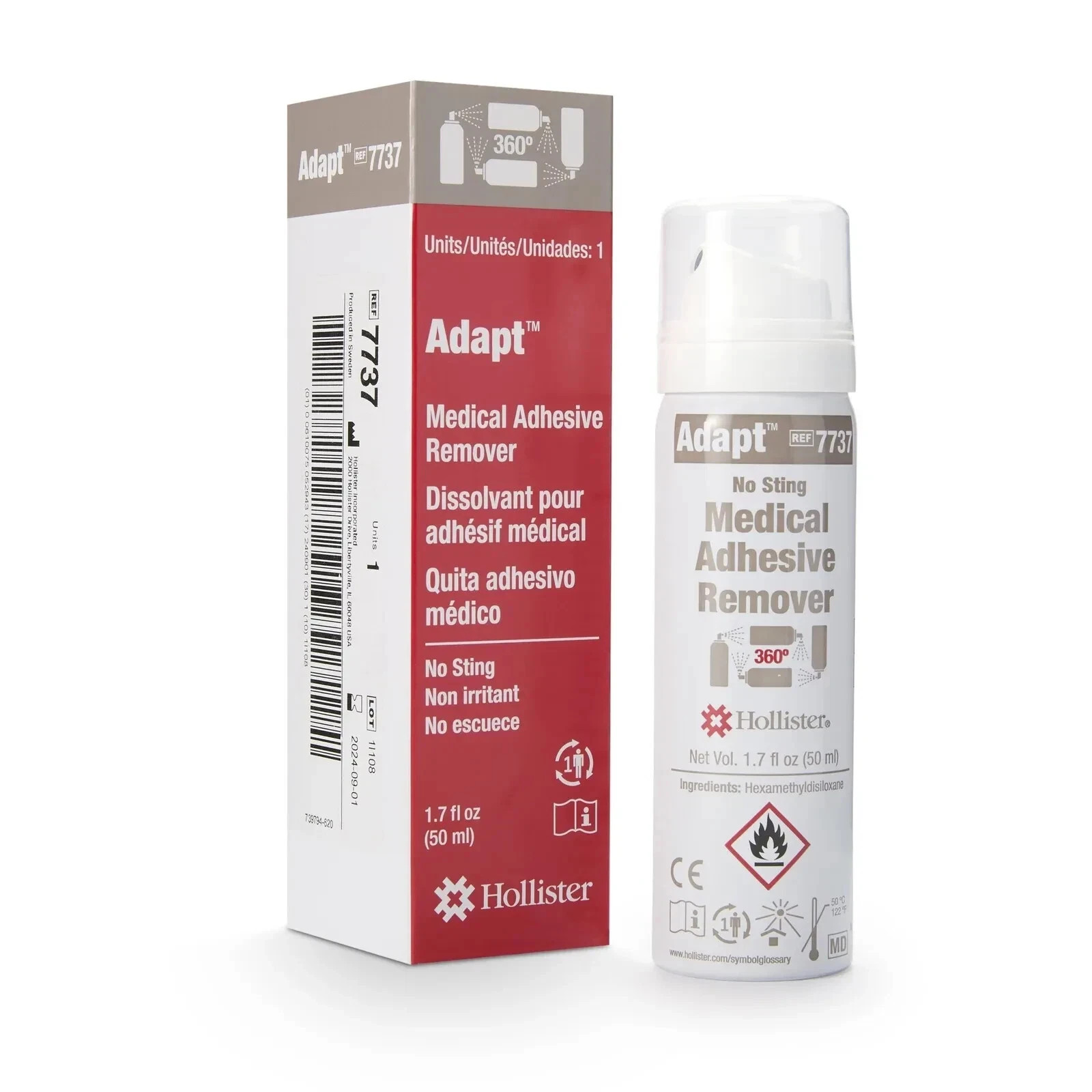 Hollister 7737 Adapt Medical Adhesive Remover Spray, 1.7 oz. Two boxes