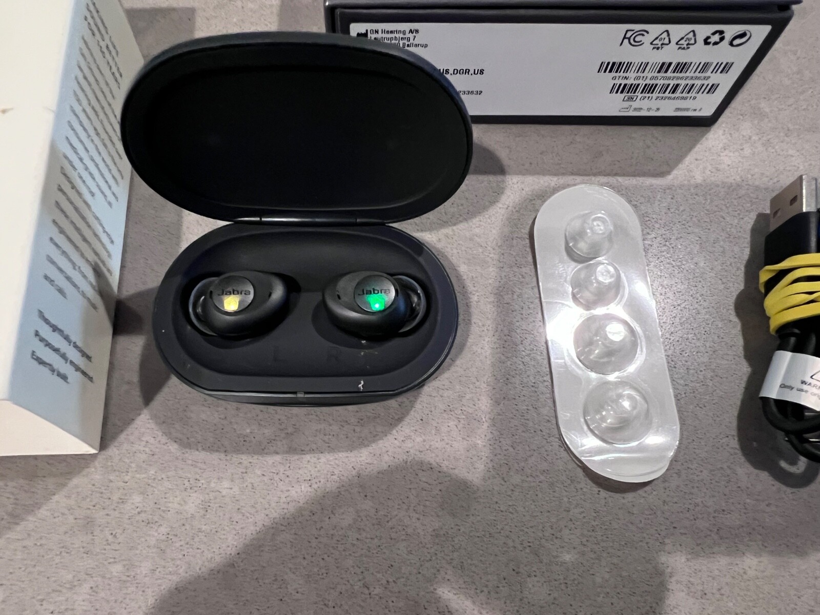Defective Jabra Enhance Plus Self-Fitting OTC Rechargeable Hearing Aids Gray