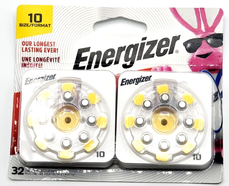 Energizer Hearing Aid Batteries Size 10 Yellow Tab 32 Pack Lot Of 2 Exp 10/27