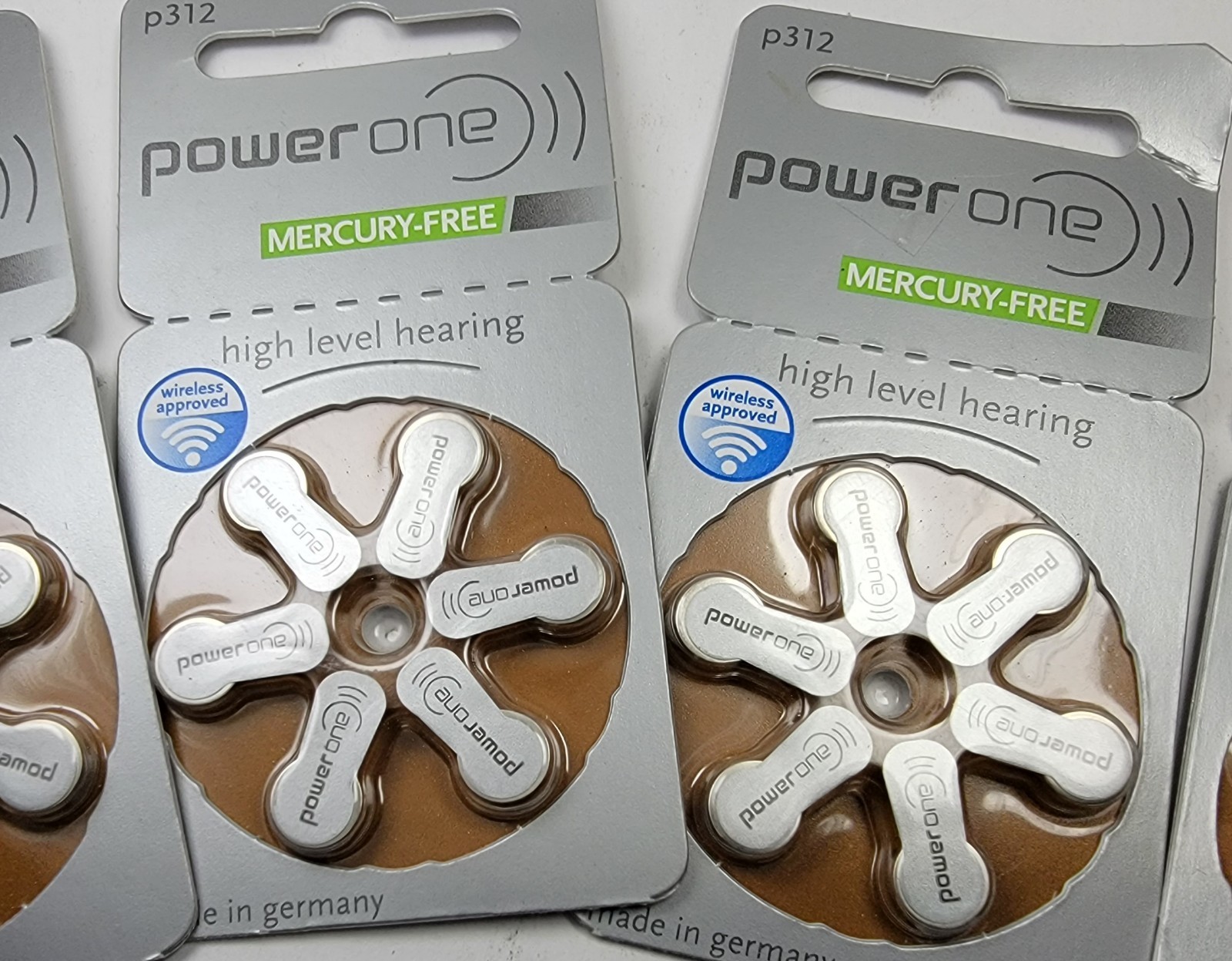Power One Hearing Aid Batteries Size 312 Zinc Air Mercury Free 4 Pkgs. 24 Batt.