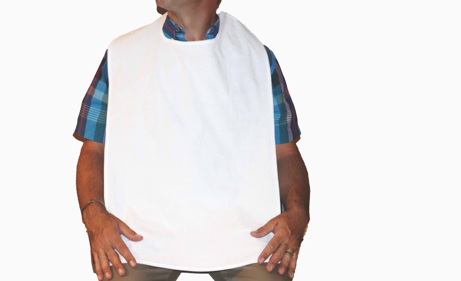 Adult Bib Mealtime Protector 3 Pack Waterproof Oversize 17.5″x 36″ White + Navy