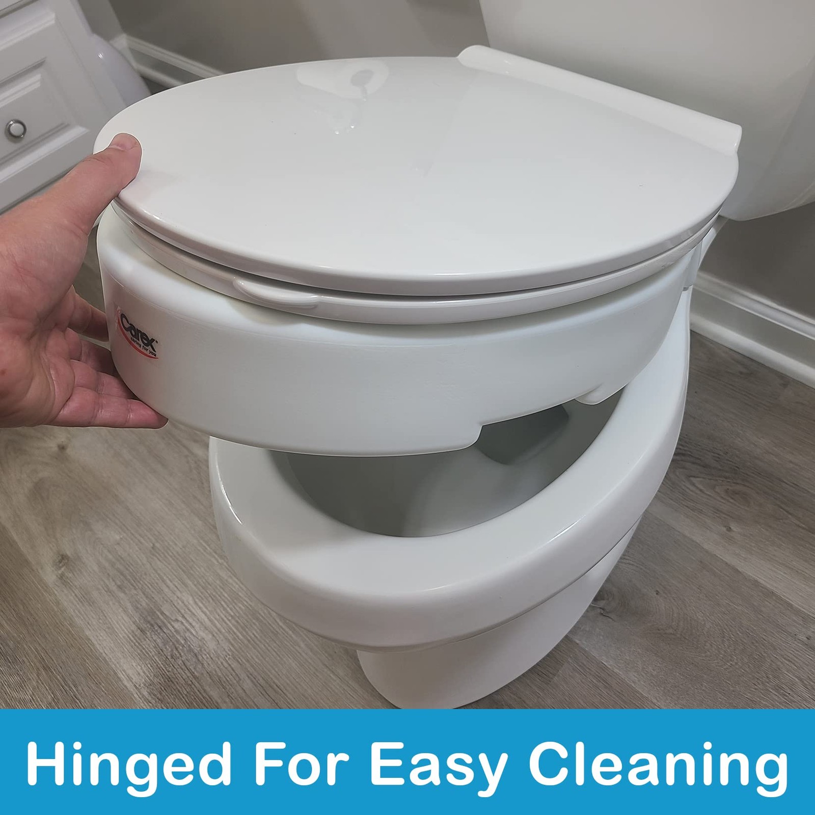 Carex Hinged Round Raised Toilet Seat Riser Adds 3.5 Inches Of Height 300 Lbs
