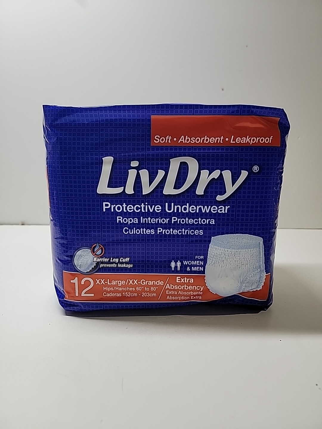 LivDry Adult XXL Protective Underwear Super Absorbent, (12 Pcs)