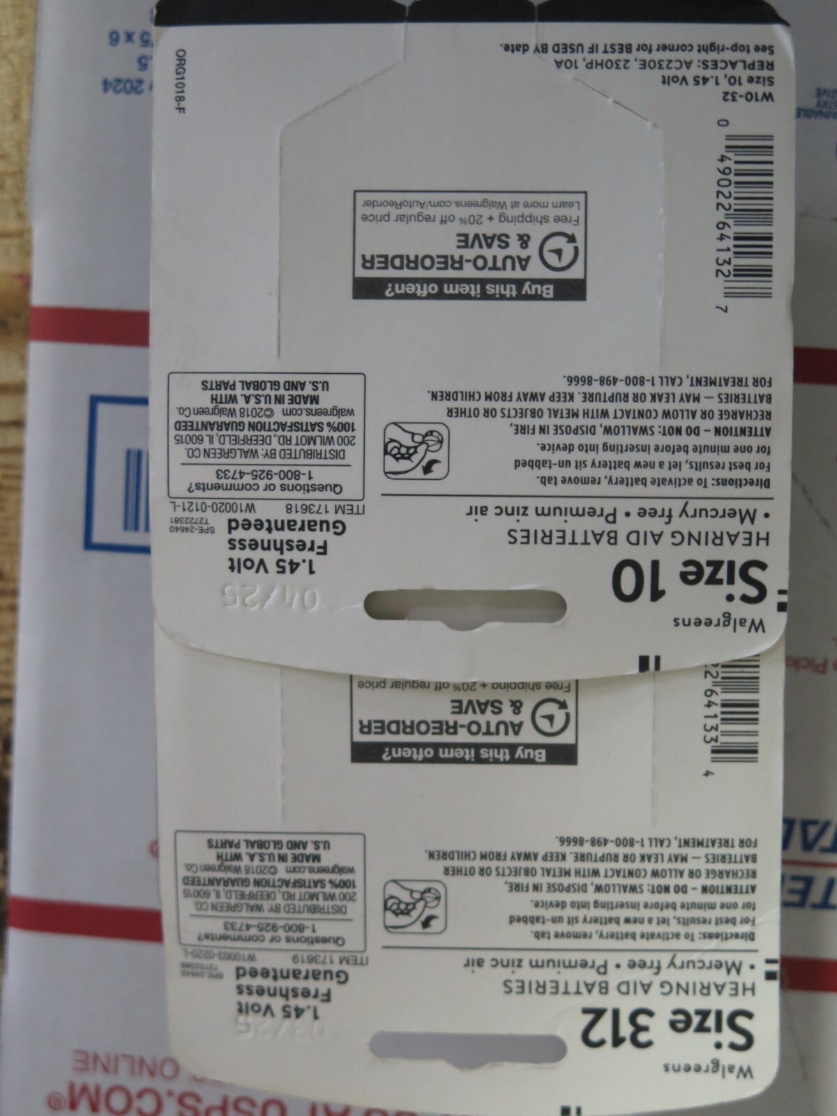 LOT 2 Walgreens Size 312 10 hearing aid batteries 32 pk X 2 NEW batteries 04/25