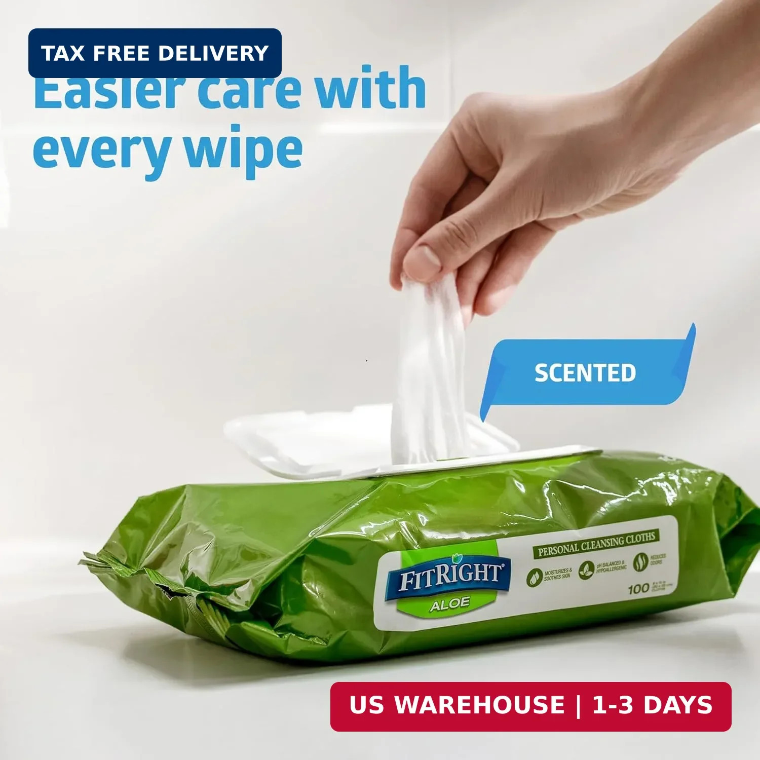 Medline FitRight Aloe Personal Cleansing Cloth Wipes, Scented, 576 Count, 8 x 10