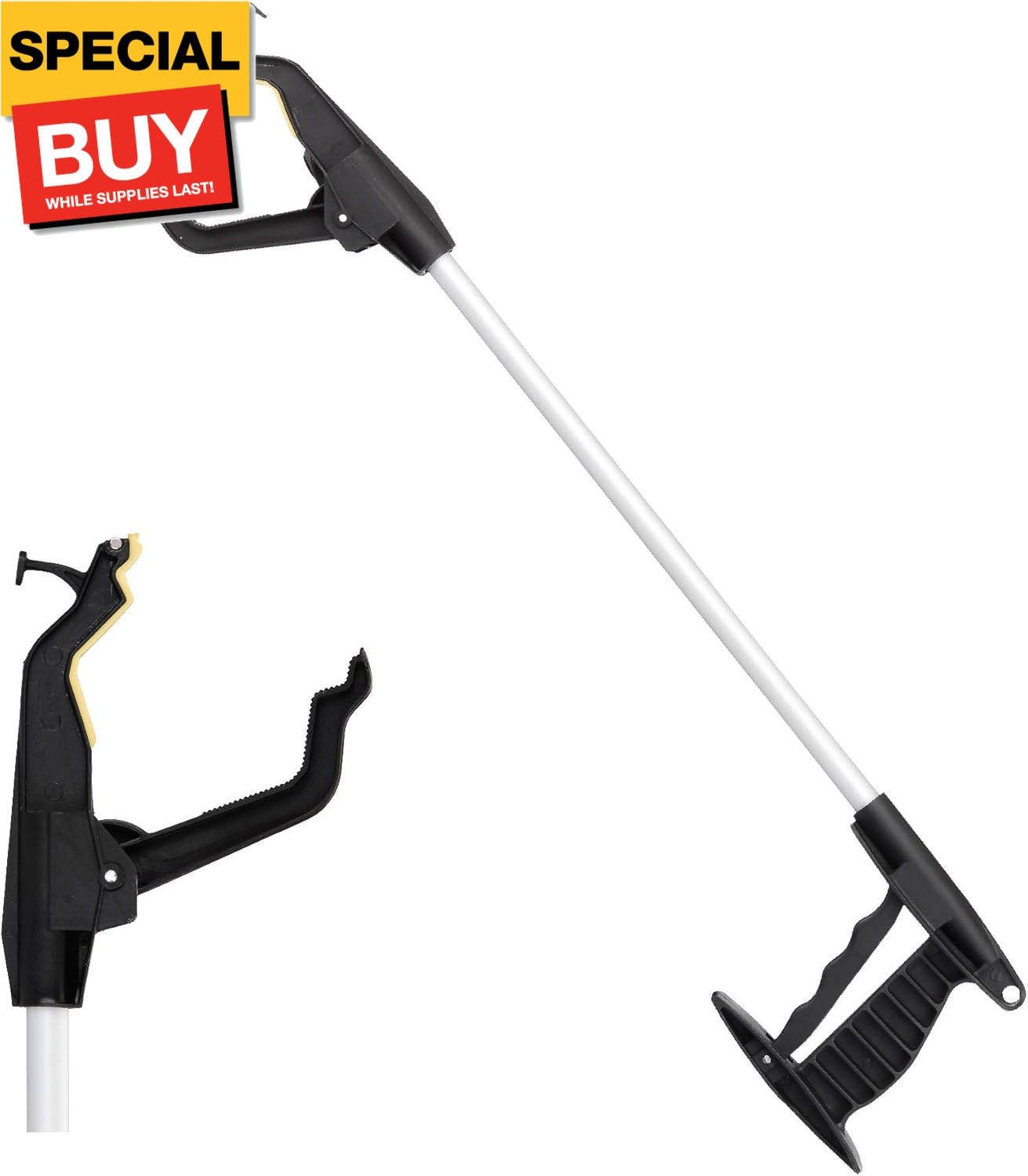 24” Long Reacher, Lightweight Grabber with Wide Gripper, Hook & Magnetic Tip, Ro