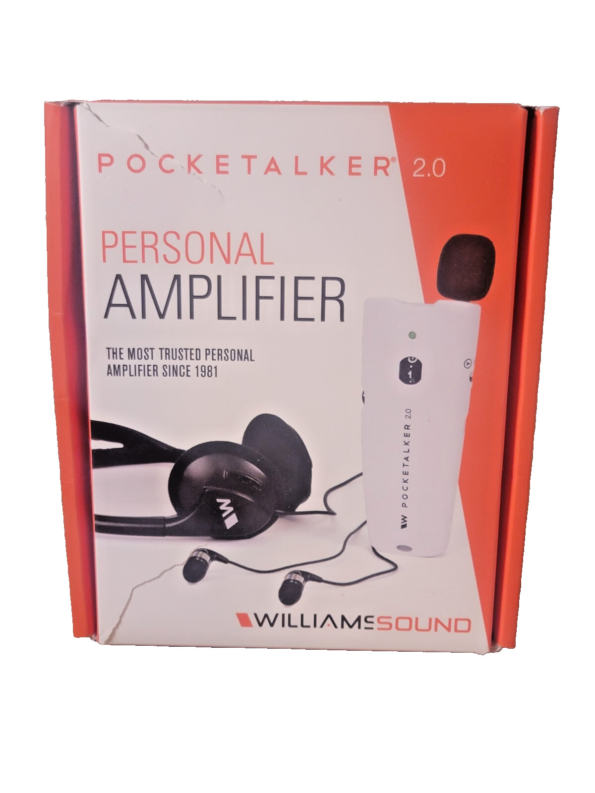 Williams Sound PockeTalker 2.0 Personal Hearing Amplifier w/Headphones Ergonomic