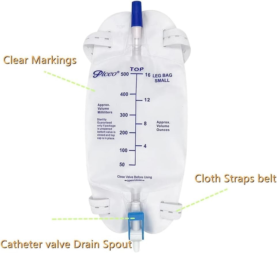 Easy-Tap Leg Bag Urinary Drainage Bag, 1000ml, Anti-Reflux Valve, Cloth Strap…