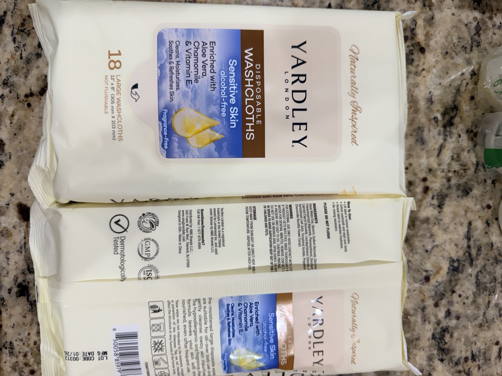 Yardley London Disposable Washcloths, 18 Pack (2×18, Sensitive Skin) New Rare!