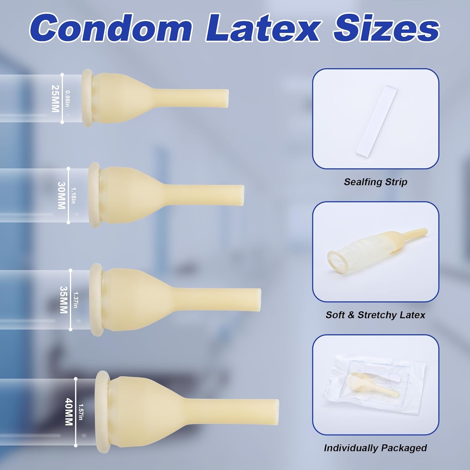 External Condom Catheter for Men Kit, 24 Soft Latex, 6 Catheter 40mm