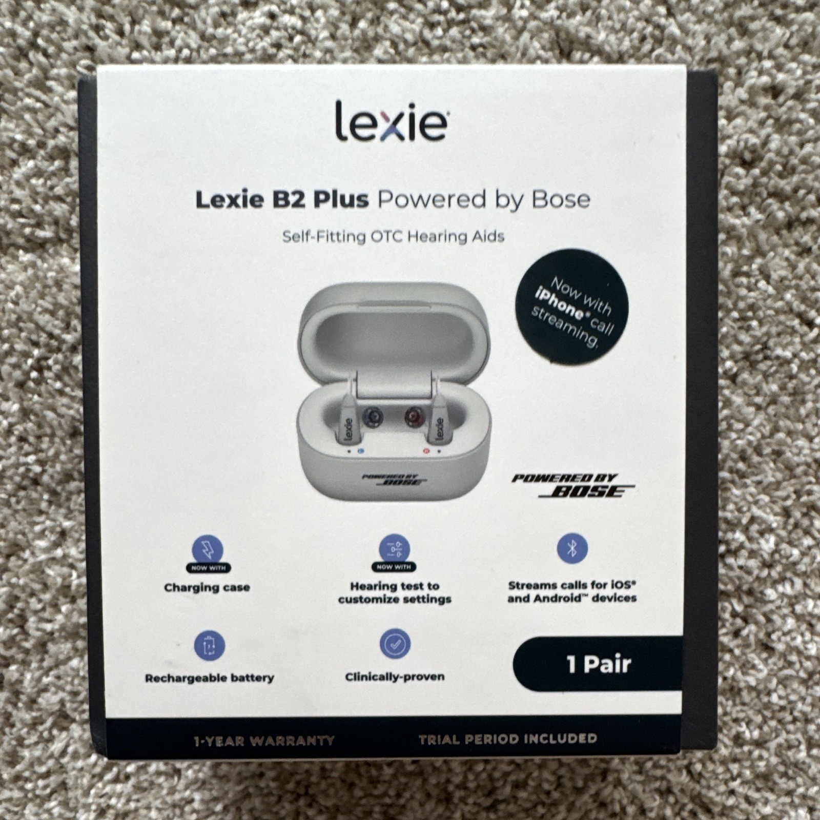 Lexie B2 Plus RIC Hearing Aids Powered by Bose Bluetooth Rechargeable NEW IN BOX
