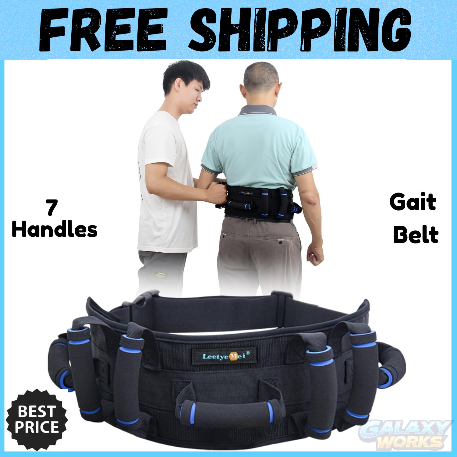 Gait Belts Transfer Belt for Seniors with 7 Handles, Gate Belt for Elderly Lift