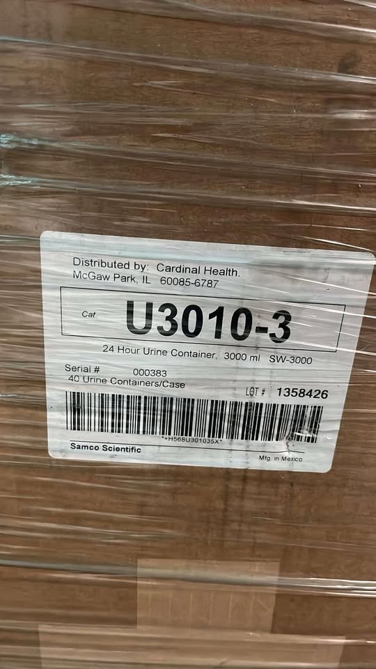 3000mL Urine Collection Container with Spill Proof Lid, 24-Hour Bottle – 40 Case