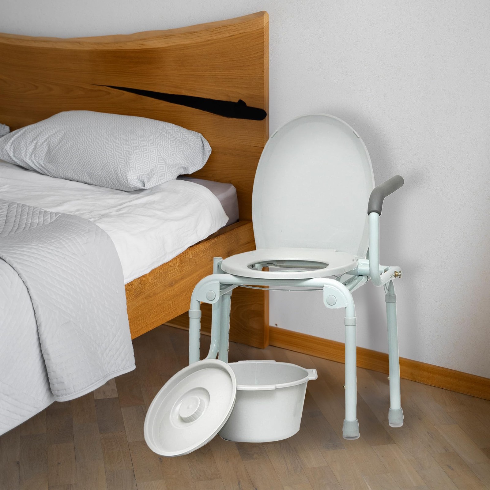 Probasics Drop Arm Adjustable Bedside Folding Commode Chair Portable Handles