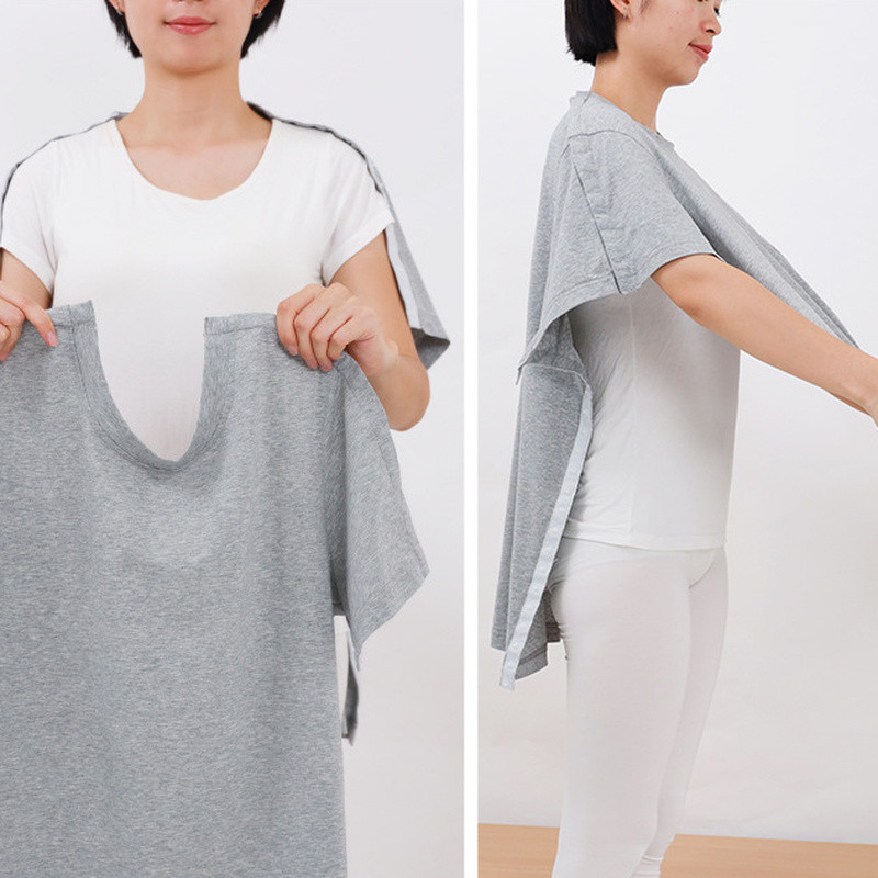 Unisex Patients T-shirt Top Hidden Buckle for Incontinence Bedridden Elderly New