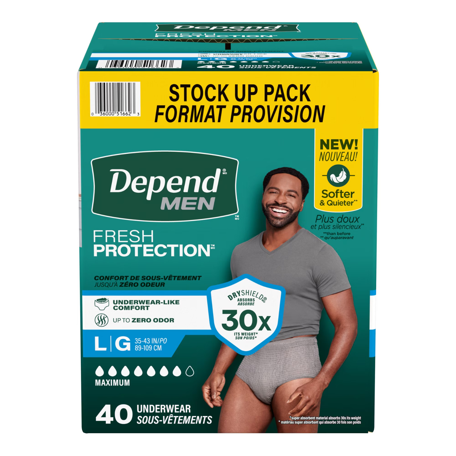 Depend Fresh Protection Men’s Incontinence Underwear Large 40 Count