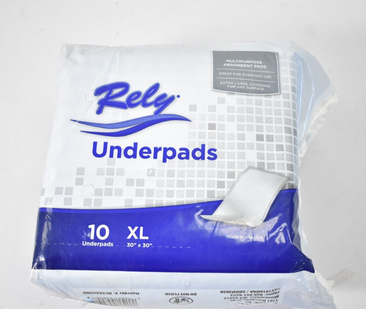 Rely Maximum Absorbency XL Size Adult Overnight Underpads Multipurpose 10 Pack