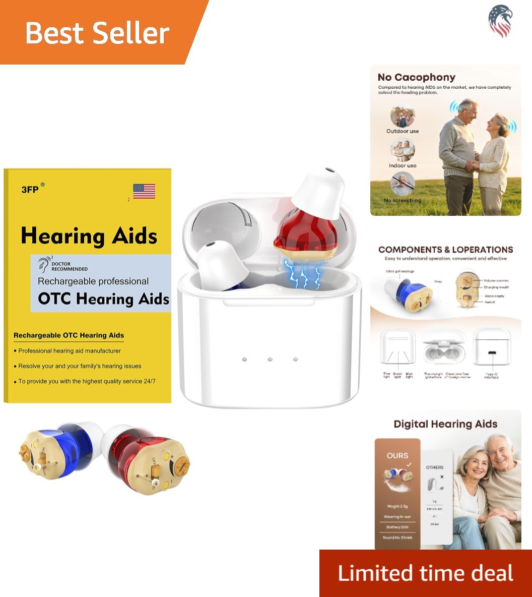 Compatible with Seniors Digital Hearing Aids Rechargeable Noise Cancelling In…