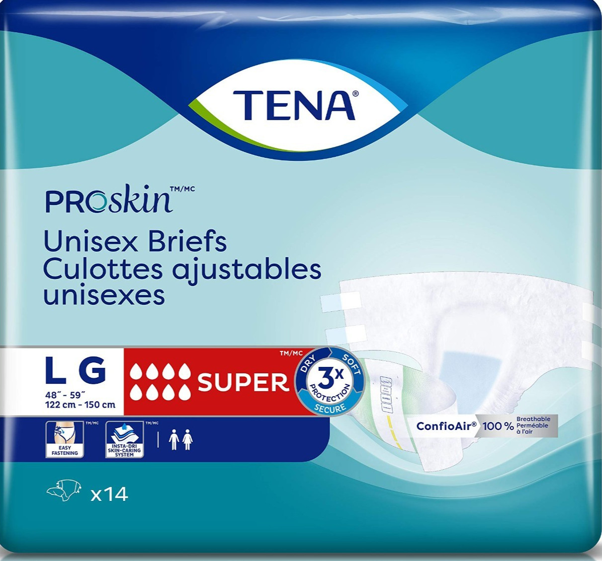 TENA Proskin Briefs 3 X Protection InstaDri Odor Control LG. 48-59″ Waist