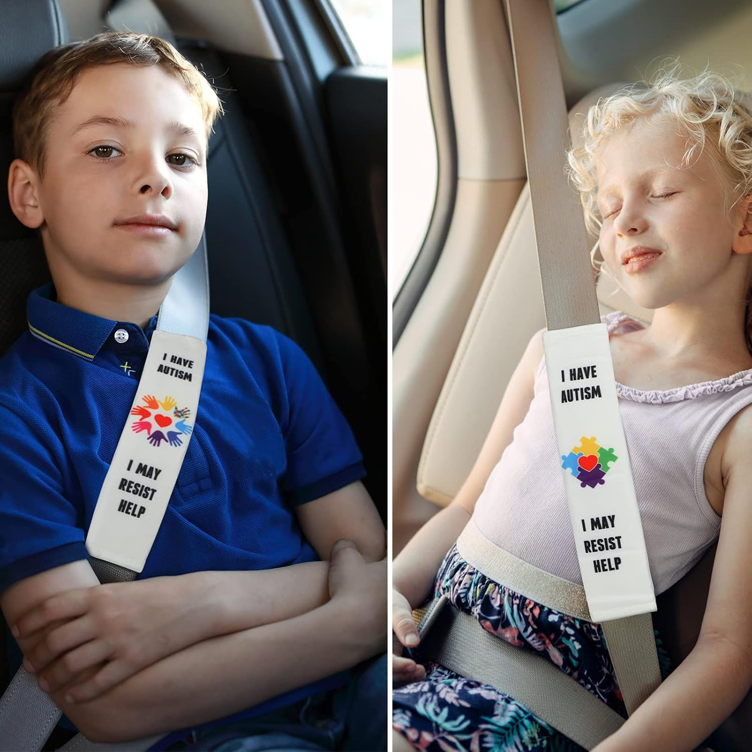 Autism Seat Belt Cover 4 Pack Non Verbal Child in Vehicle Car Truck SUV