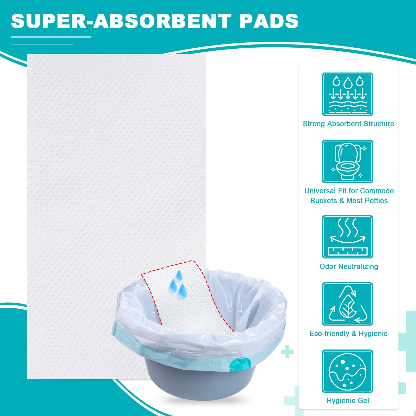 Oumee 90 Count Absorbent Commode Pads for Bedside Commode Bucket, Commode Lin…