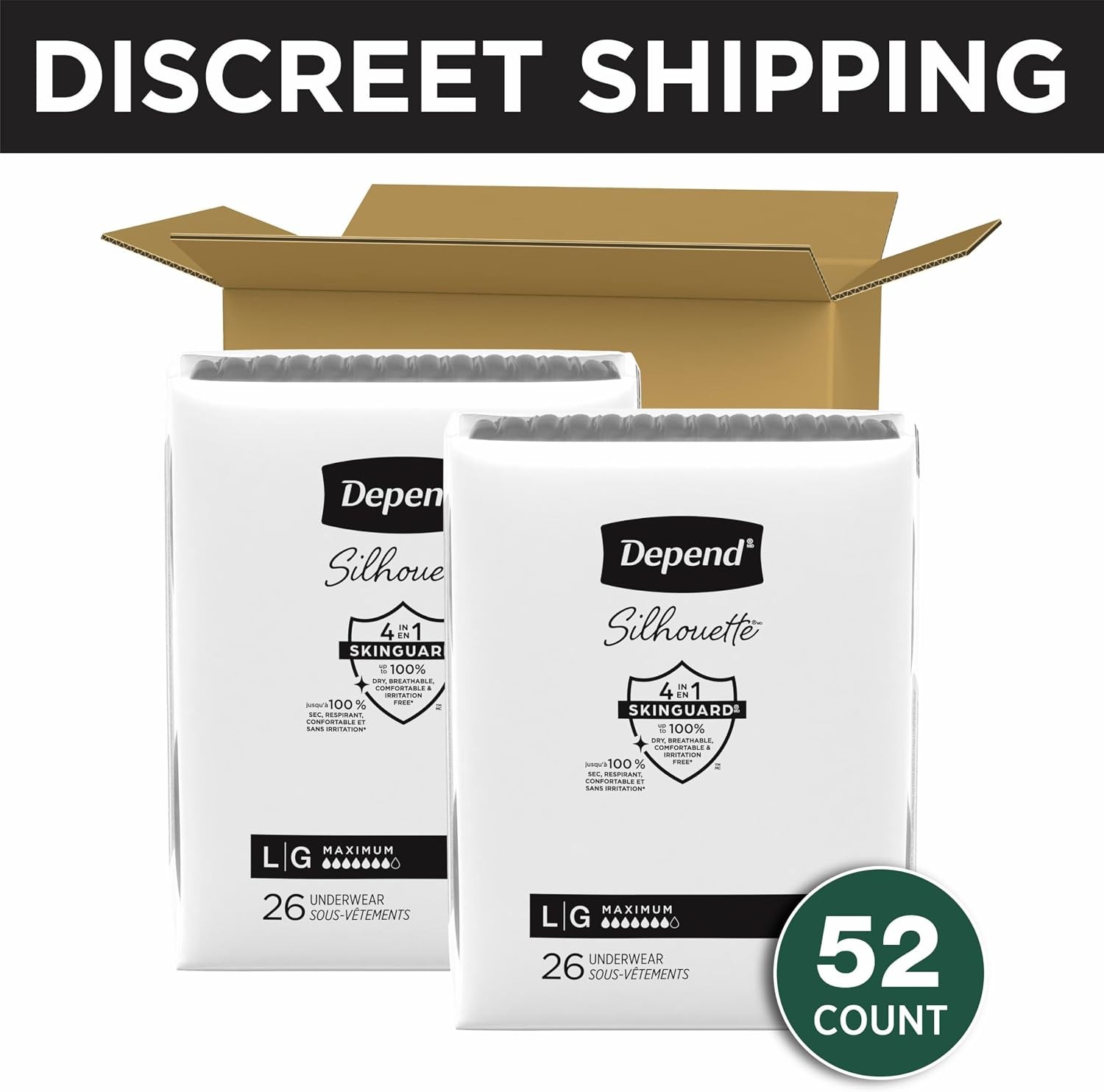 Depend Silhouette L, 52 Ct -Adult Incontinence & Postpartum Underwear for Women