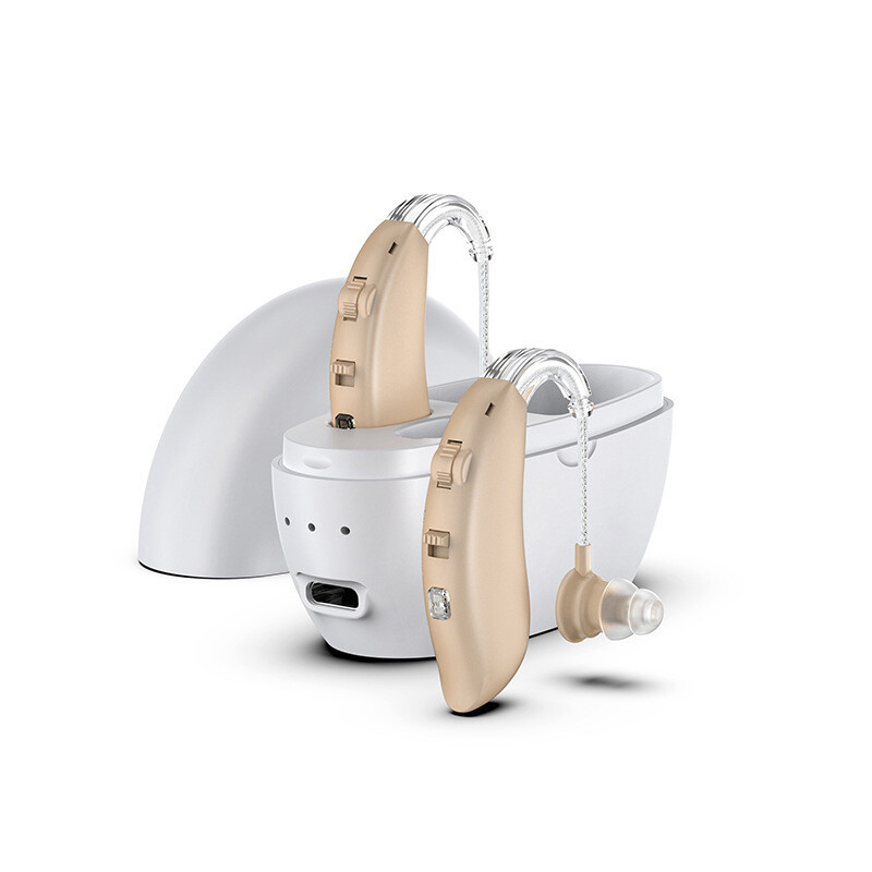 1 Pair Hearing Aid Rechargeable Invisible BTE Ear Aids with Charger Dock ！