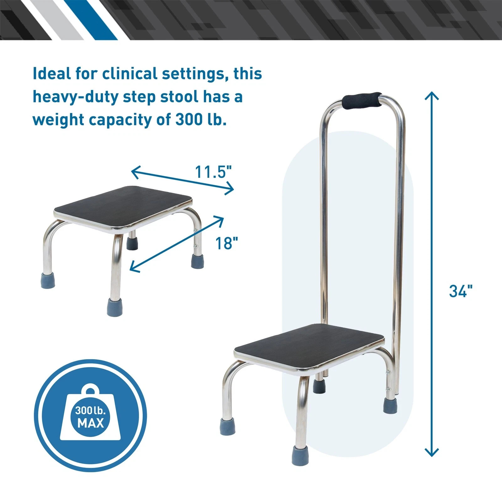 BodyMed Heavy-Duty Foot Step Stool with Handle and Non-Slip Rubber Platform for
