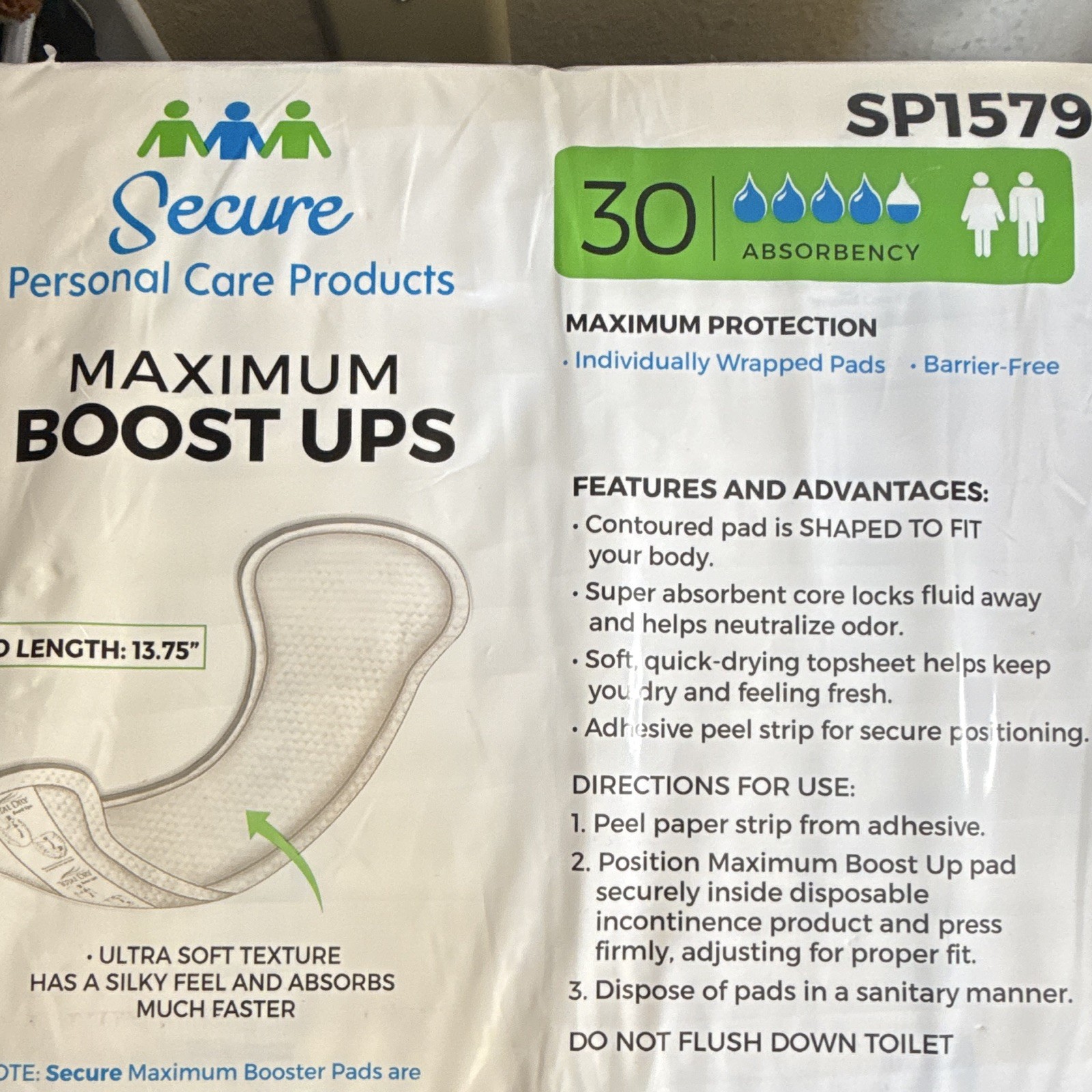 Secure Maximum Boost Ups Incontinence Pads Maximum 30ct SP1579