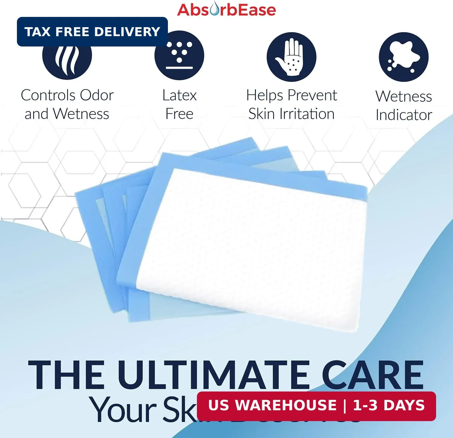 AbsorbEase® Disposable Underpads 23” X 36” (30-Count) Incontinence Pads, Chux,