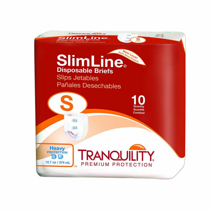 Tranquility Slimline Adult Brief Small 24-32in Heavy Absorbency – 10 Bags of 10