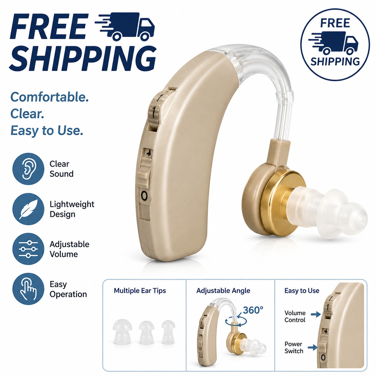 Digital Hearing Amplifier BTE Sound Aid for Senior Adults Loss with Noise Cancel