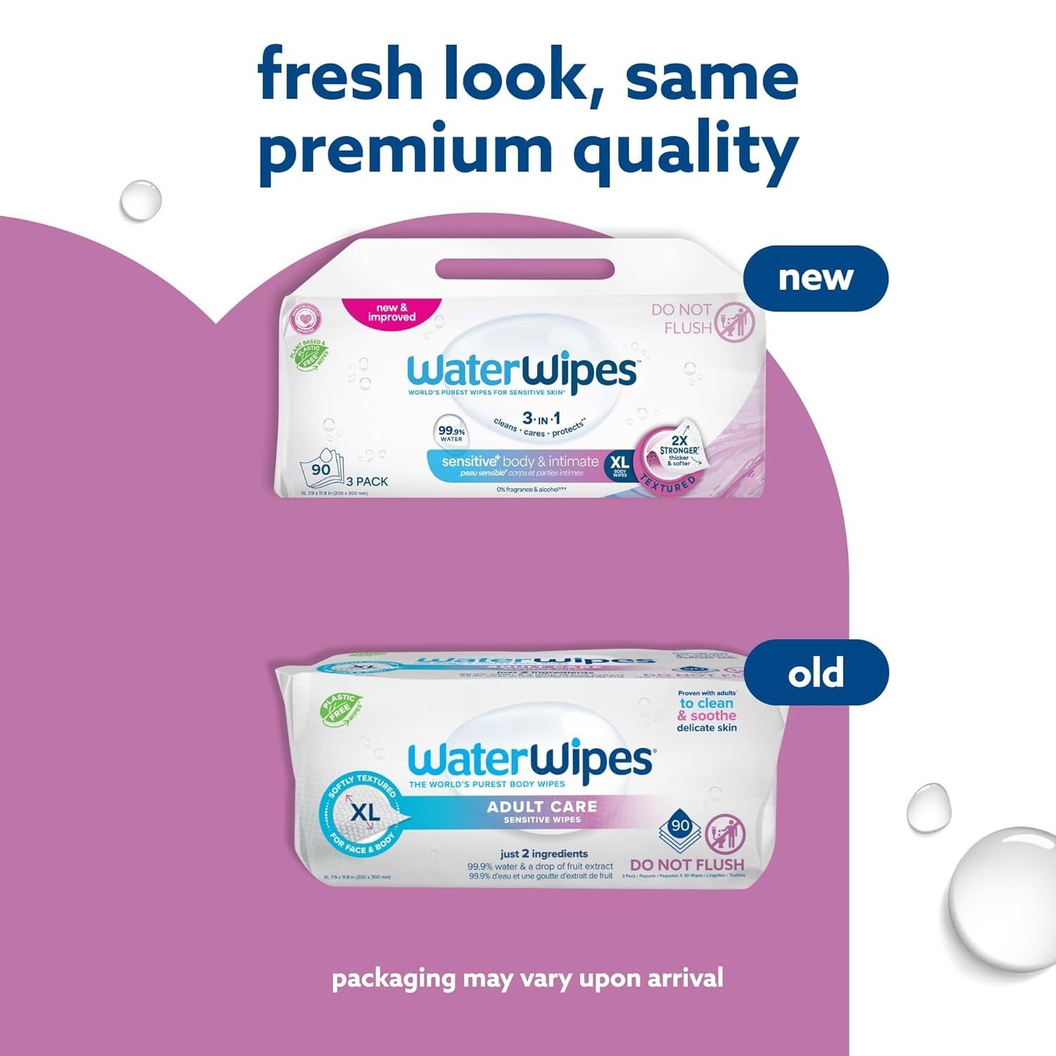 3 Pack WaterWipes for Adults – 90 Sensitive XL Wipes, 99.9% Water, Daily Use New