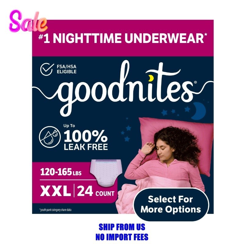 Goodnites Girls’ Nighttime Bedwetting Underwear, Size XXL (120-165 lbs), 24 Coun