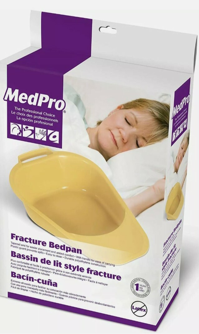 MedPro Fracture Easy Clean Portable Bed Pan with 1 Count Yellow Medical Adult DK