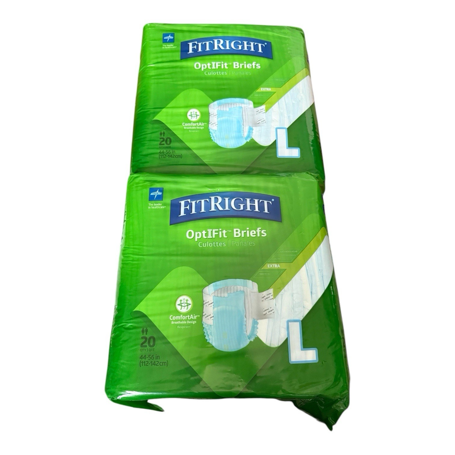 Medline FitRight Large, Extra Adult Briefs – 40 count (2 Packs) New Size 44″-56″