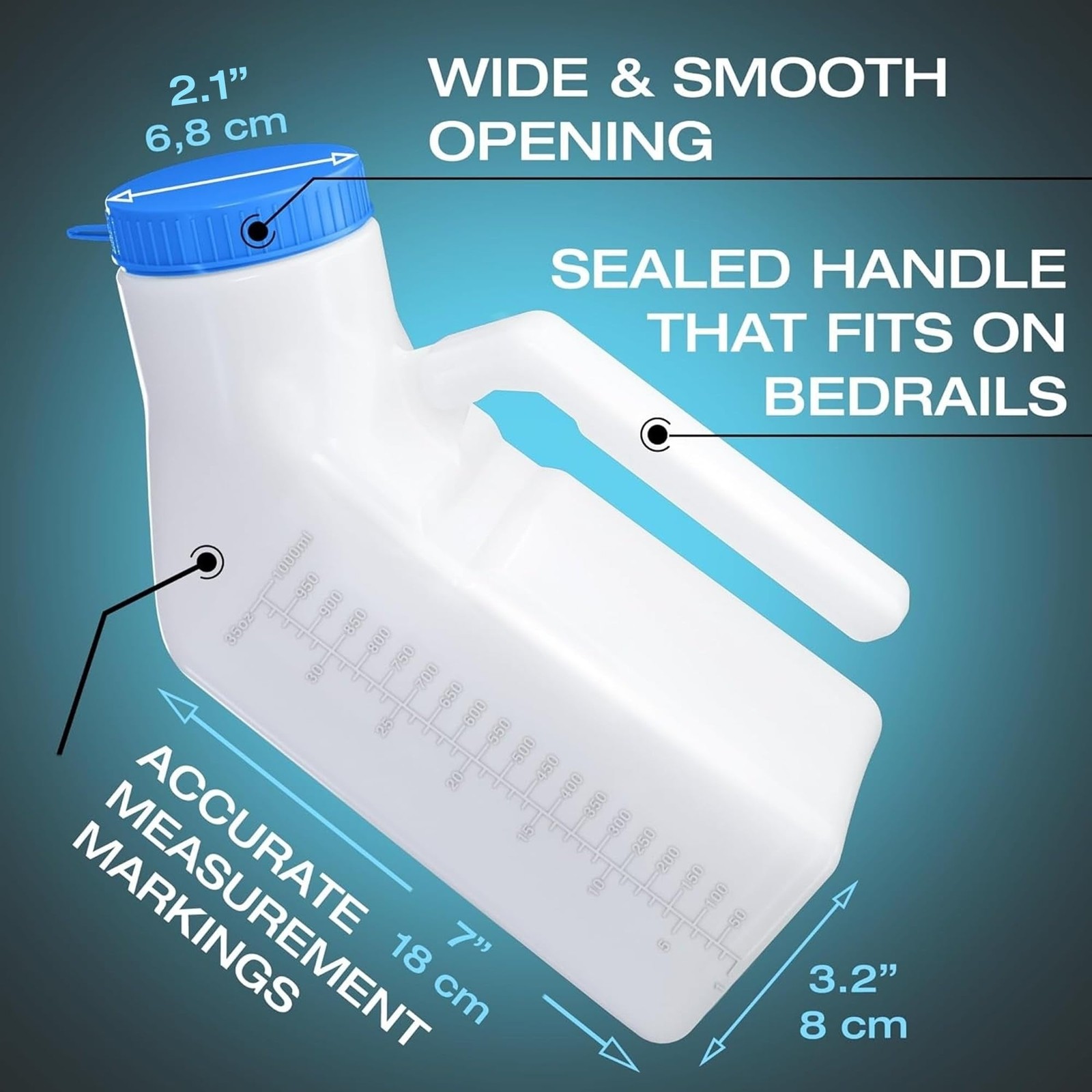 Urinals for Men Glow in The Dark Lid by Tilcare (1 Pack) 32oz/1000mL Thick