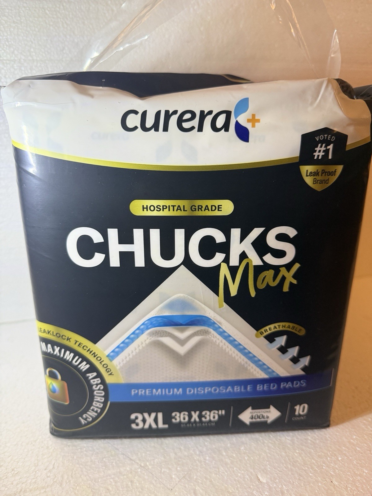 Hospital Grade Bed Pads: Curera Chucks Max 3XL 36×36 4000ml Disposable 10 Ct