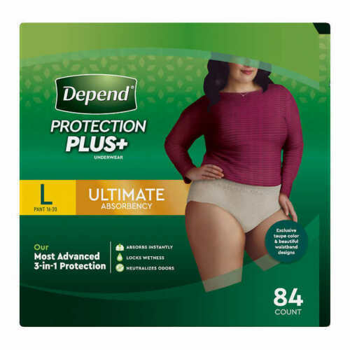 Depend Protection Plus Ultimate Underwear for Women Large 84-count: waist 38”-44